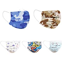 Los mejores  - 50 mascarillas higiénicas infantil desechable camuflaje con 5 dibujos de niño de 3 capas surtidos